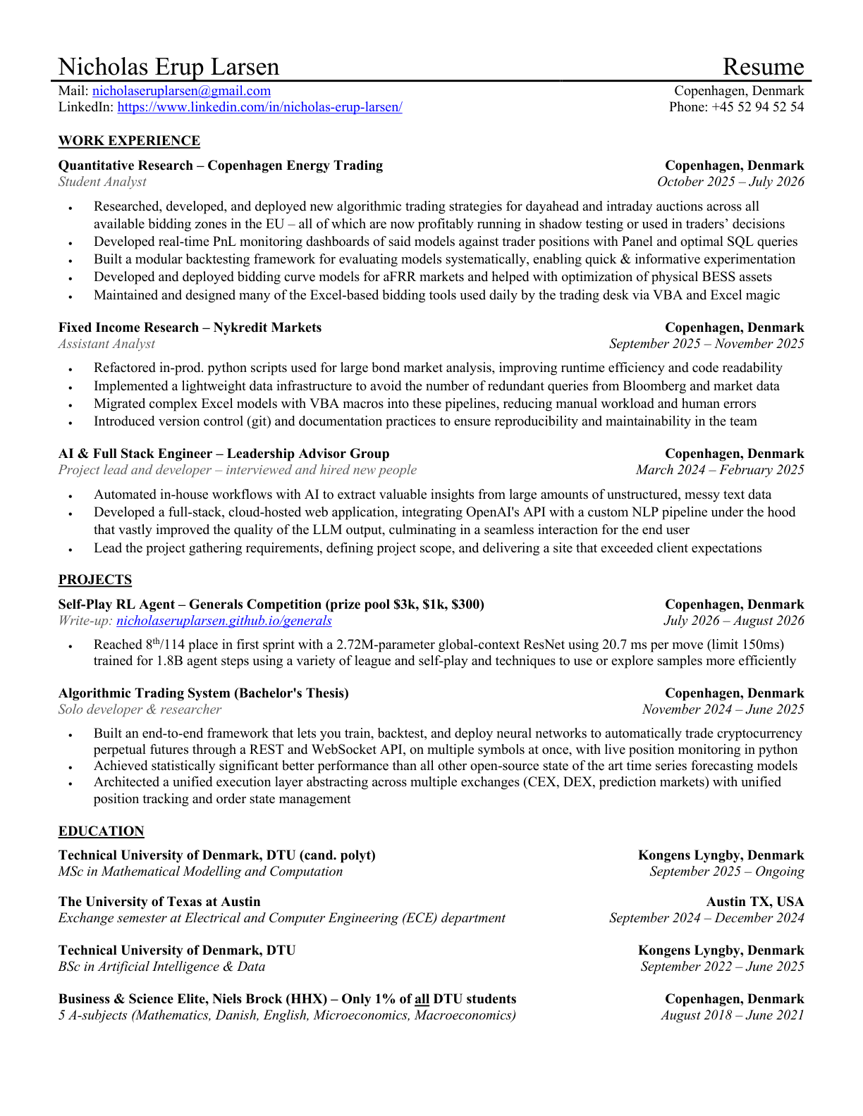Preview of Nicholas Erup Larsen's resume